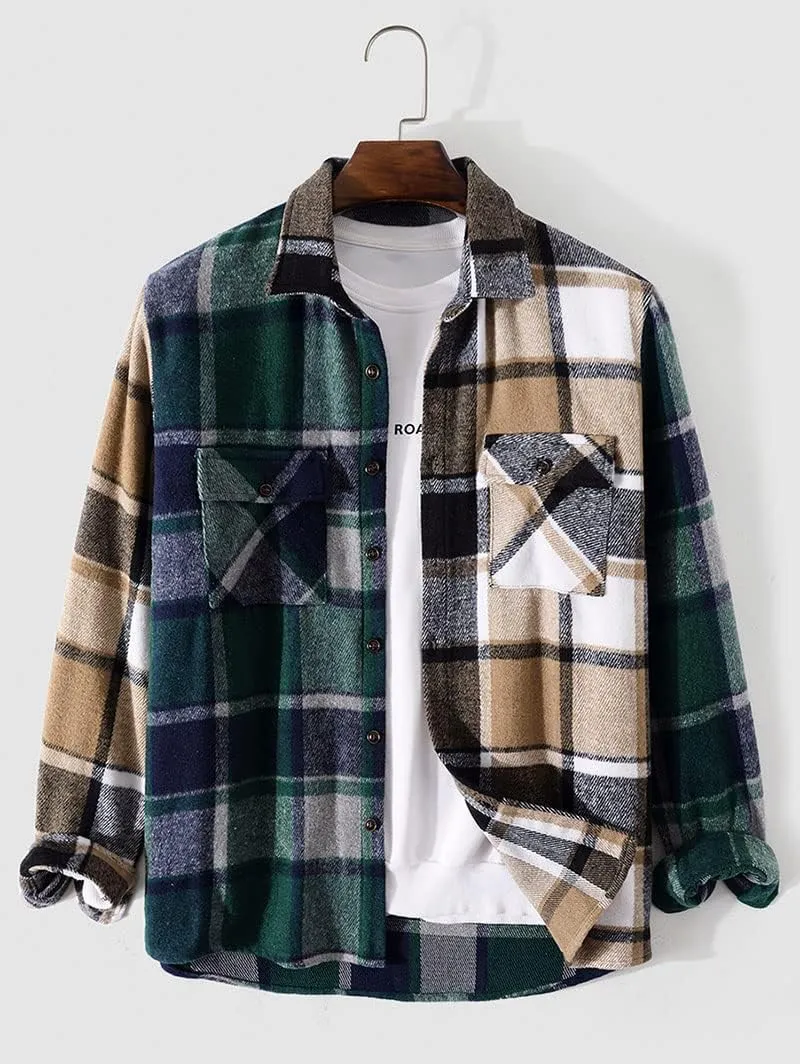 ZAFUL Mens Plaid Shirt,Long Sleeves,Classic Flannel Shirt Button Down Shirt Jacket Tops