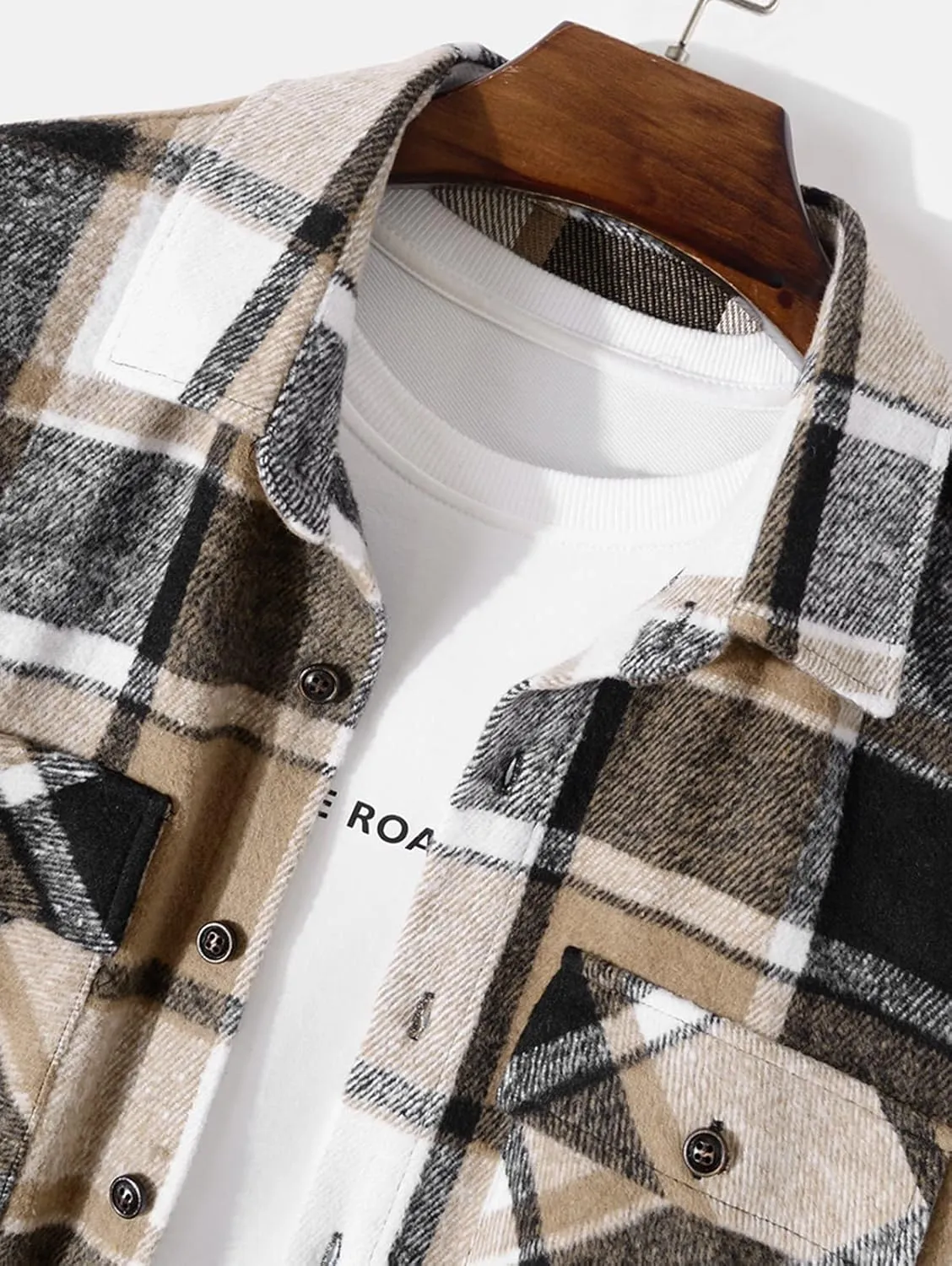 ZAFUL Mens Plaid Shirt,Long Sleeves,Classic Flannel Shirt Button Down Shirt Jacket Tops