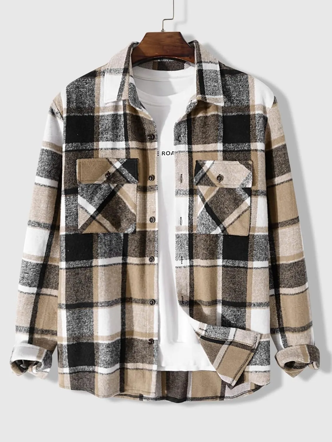 ZAFUL Mens Plaid Shirt,Long Sleeves,Classic Flannel Shirt Button Down Shirt Jacket Tops