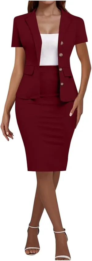ZEFOTIM Pant/Skirt Suits for Women Dressy Business Blazer Solid Color Formal Short/Long Sleeve 2 Piece Jacket