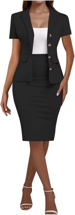 ZEFOTIM Pant/Skirt Suits for Women Dressy Business Blazers Solid Color Casual Short/Long Sleeve Two Piece Jackets