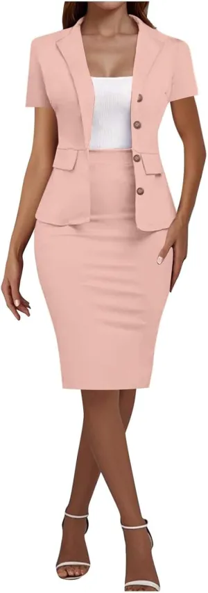 ZEFOTIM Pant/Skirt Suits for Women Dressy Business Blazers Solid Color Casual Short/Long Sleeve Two Piece Jackets