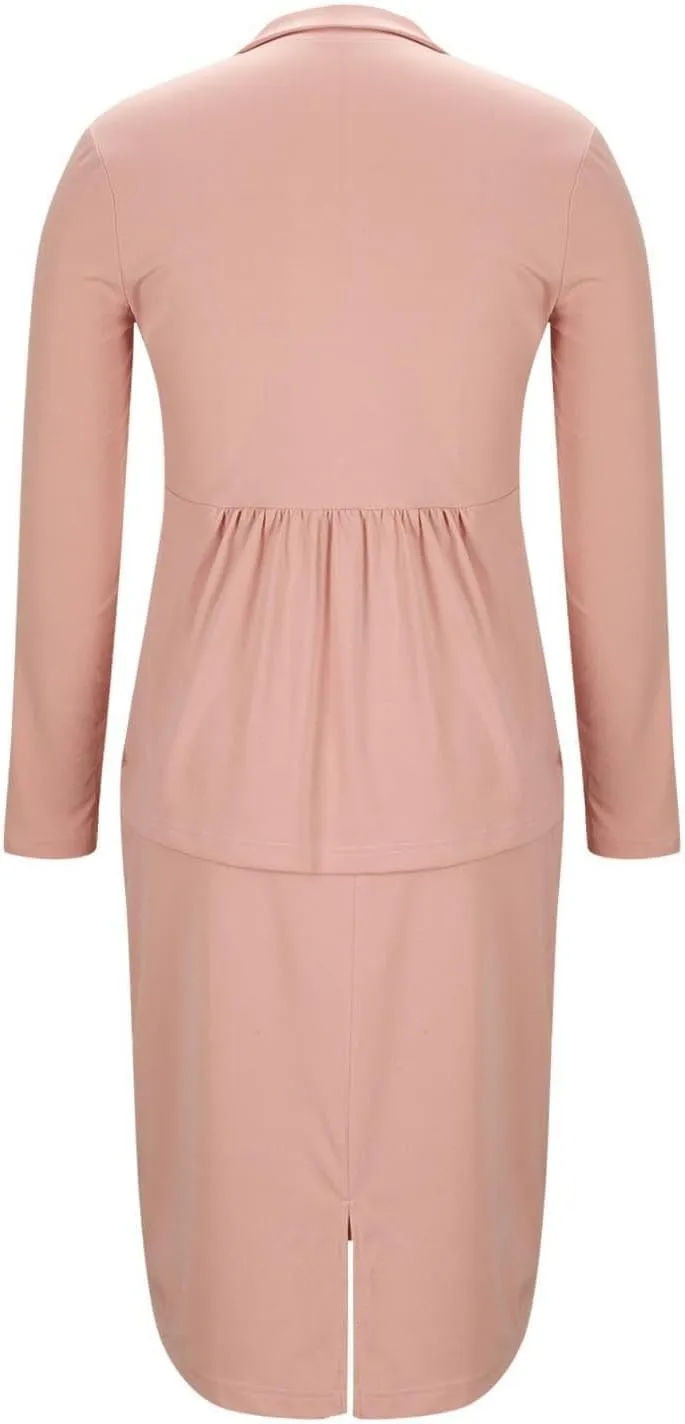 ZEFOTIM Skirt Suit Set for Women Fashion Blazer Solid Color Curvy Long Sleeve 2 Piece Jackets with Pocket