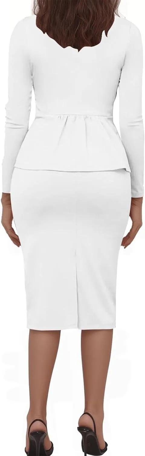 ZEFOTIM Skirt Suit Set for Women Fashion Blazer Solid Color Curvy Long Sleeve 2 Piece Jackets with Pocket