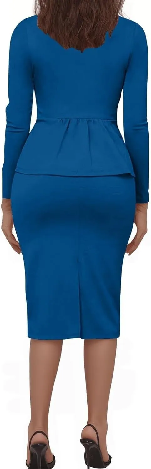 ZEFOTIM Skirt Suit Set for Women Fashion Blazer Solid Color Curvy Long Sleeve 2 Piece Jackets with Pocket