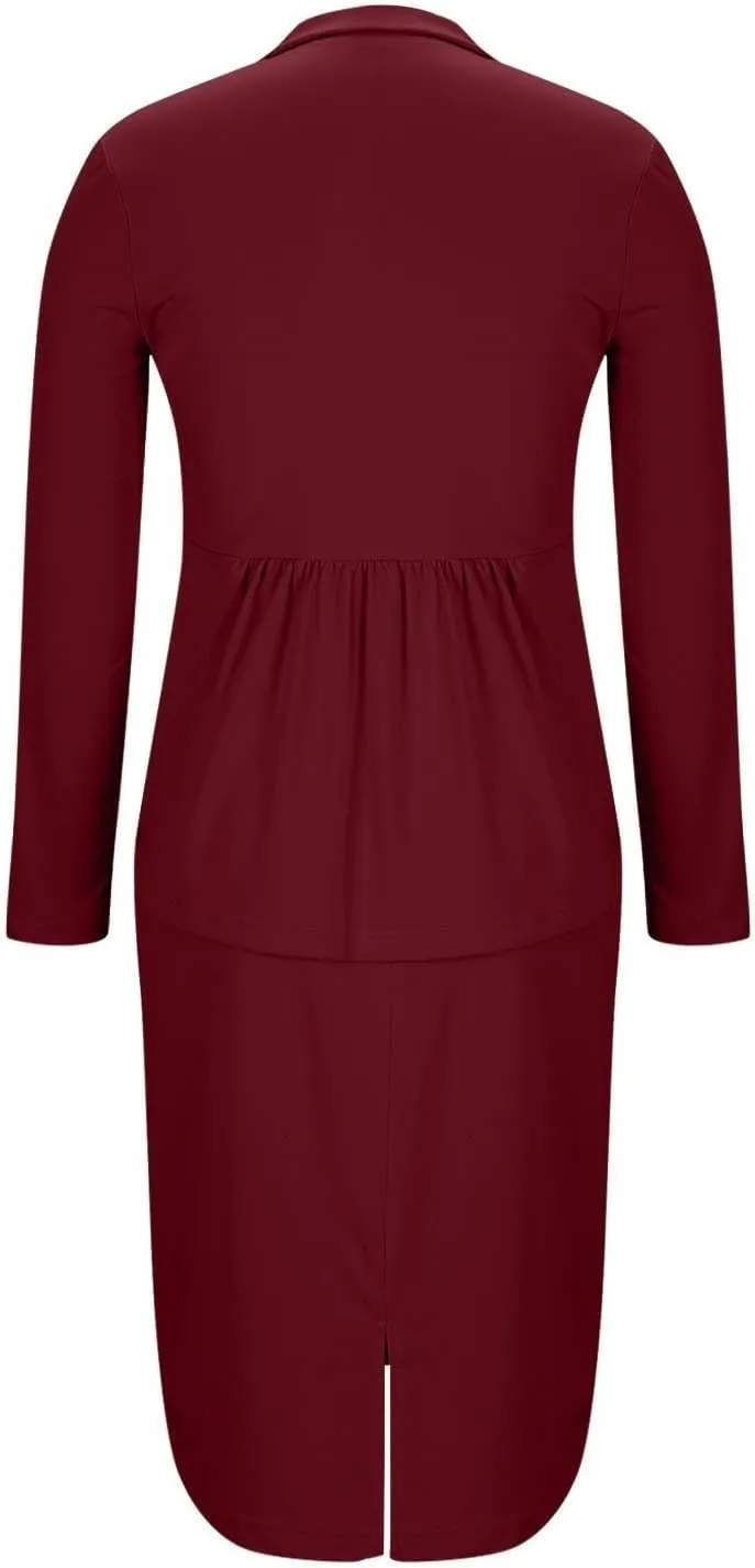 ZEFOTIM Skirt Suit Set for Women Fashion Blazer Solid Color Curvy Long Sleeve 2 Piece Jackets with Pocket