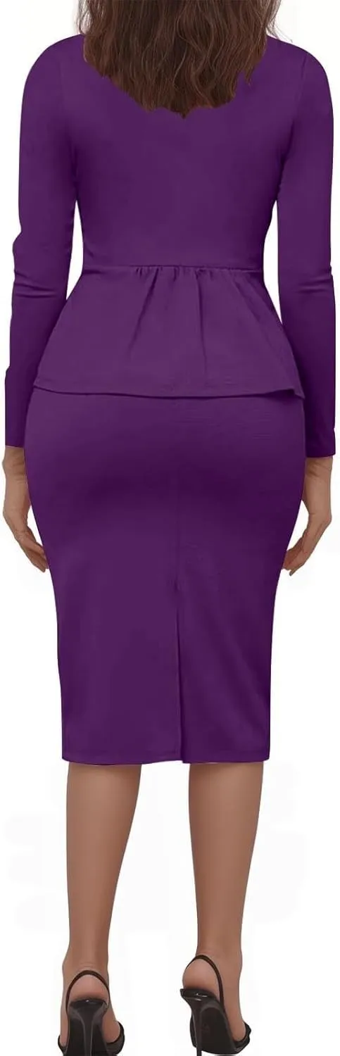 ZEFOTIM Skirt Suit Set for Women Fashion Blazer Solid Color Curvy Long Sleeve 2 Piece Jackets with Pocket