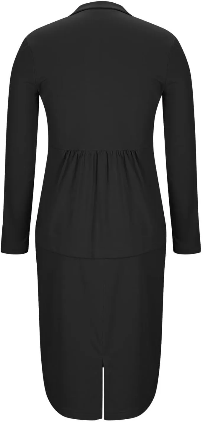 ZEFOTIM Skirt Suit Set for Women Fashion Blazer Solid Color Curvy Long Sleeve 2 Piece Jackets with Pocket