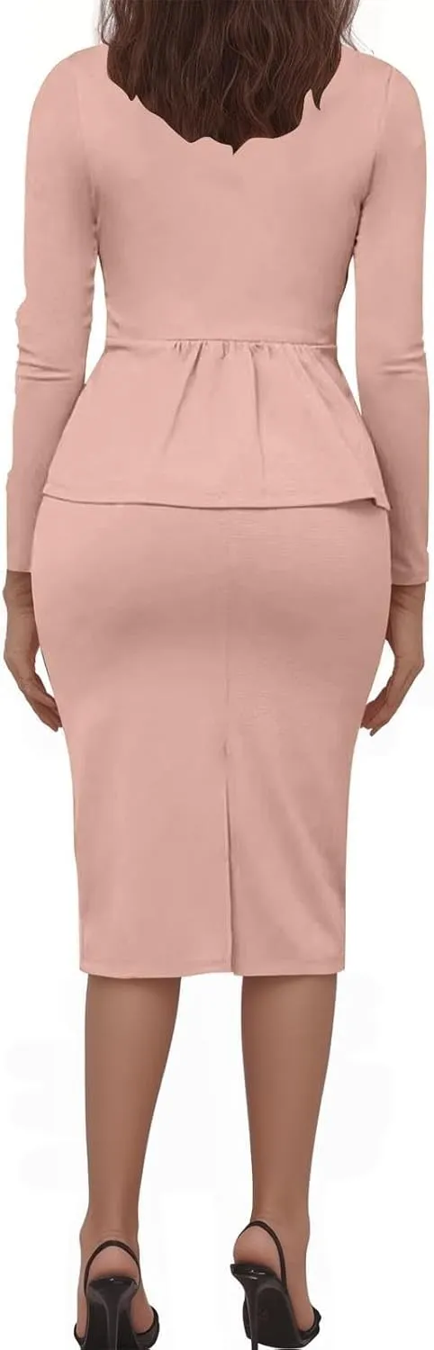 ZEFOTIM Skirt Suit Set for Women Fashion Blazer Solid Color Curvy Long Sleeve 2 Piece Jackets with Pocket
