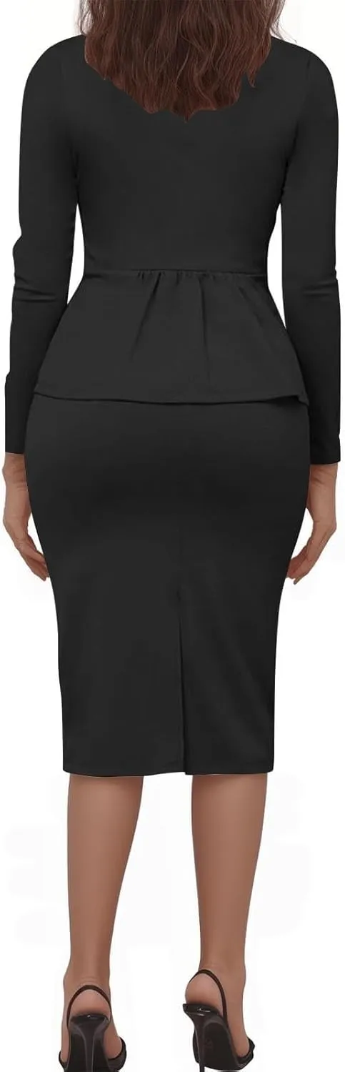 ZEFOTIM Skirt Suit Set for Women Fashion Blazer Solid Color Curvy Long Sleeve 2 Piece Jackets with Pocket