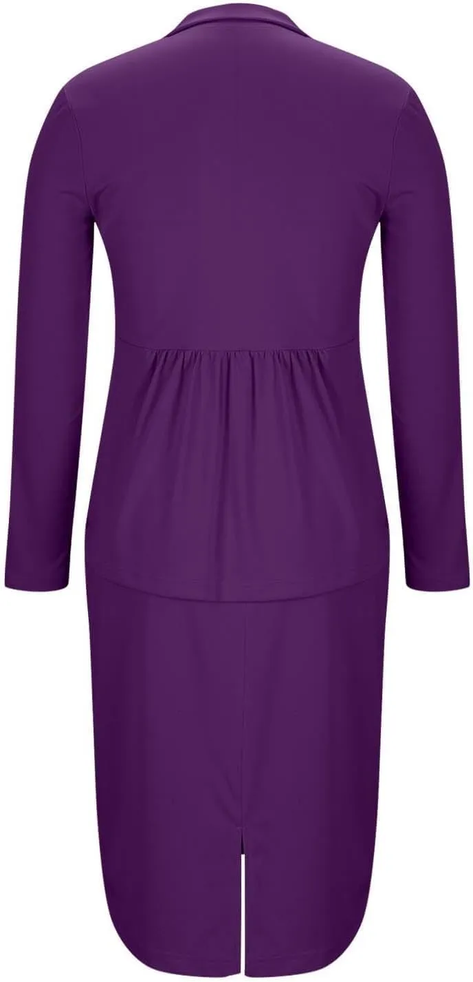 ZEFOTIM Skirt Suit Set for Women Fashion Blazer Solid Color Curvy Long Sleeve 2 Piece Jackets with Pocket