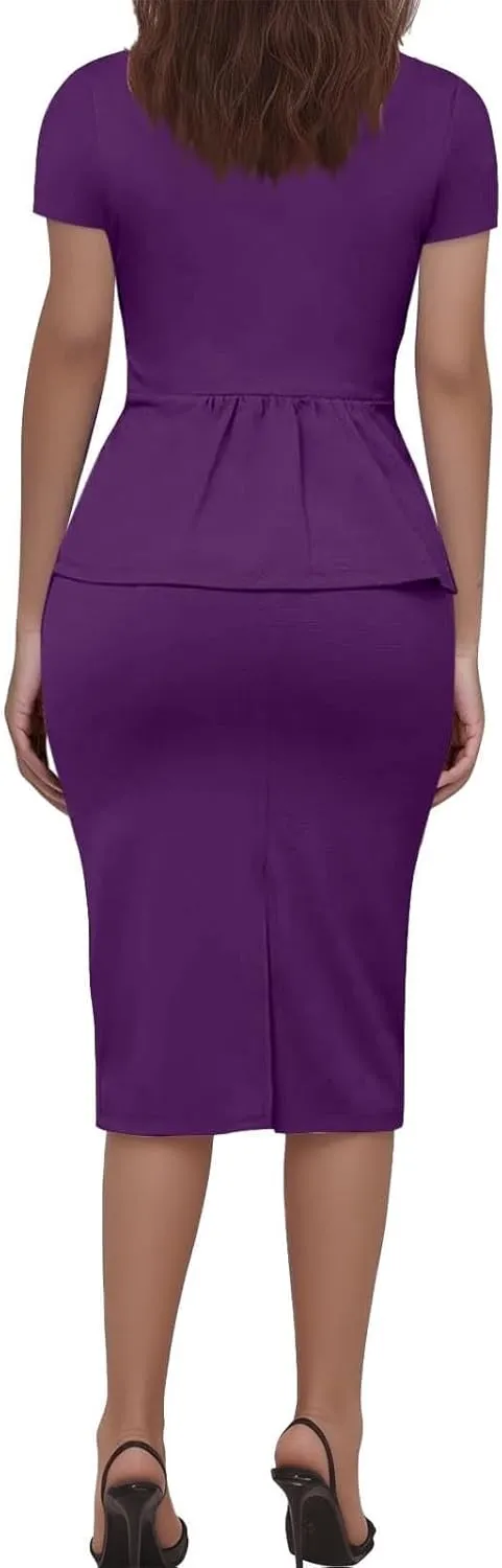 ZEFOTIM Skirt Suit Set for Women Professional Blazer Solid Color Petite Short Sleeve Two Piece Jacket with Pocket